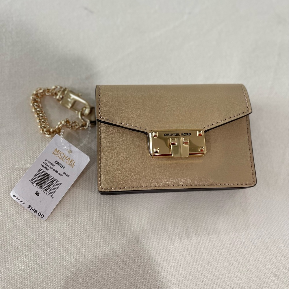 Michael Kors Tan Wallet with Gold Hardware and Chain Strap